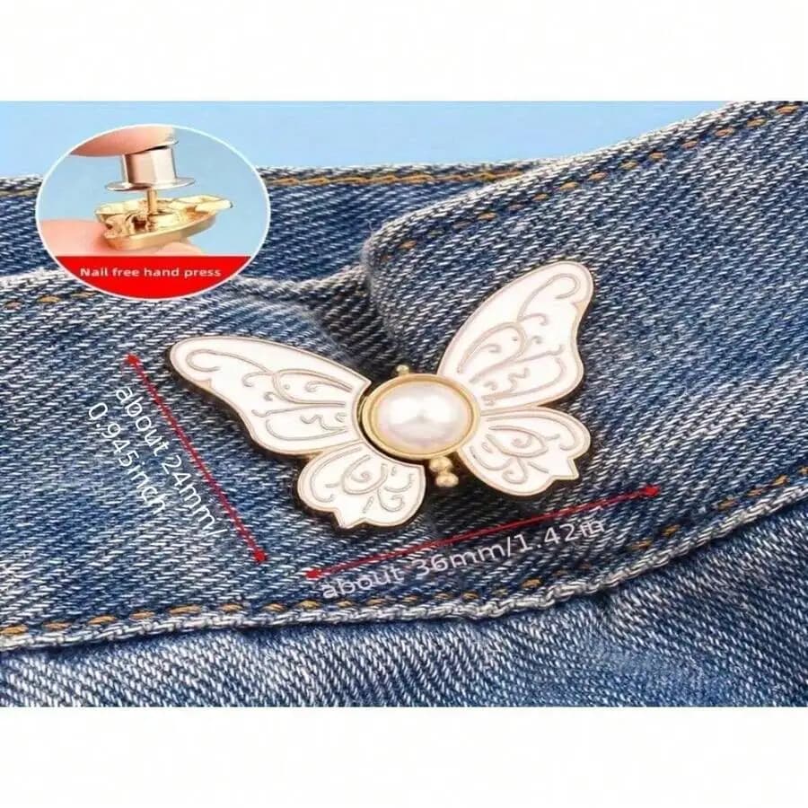 4pcs Butterfly Waist Cincher Jeans Buttons Adjustable Waist Tightener, No Piercing Invisible Buckle Decorative Buttons