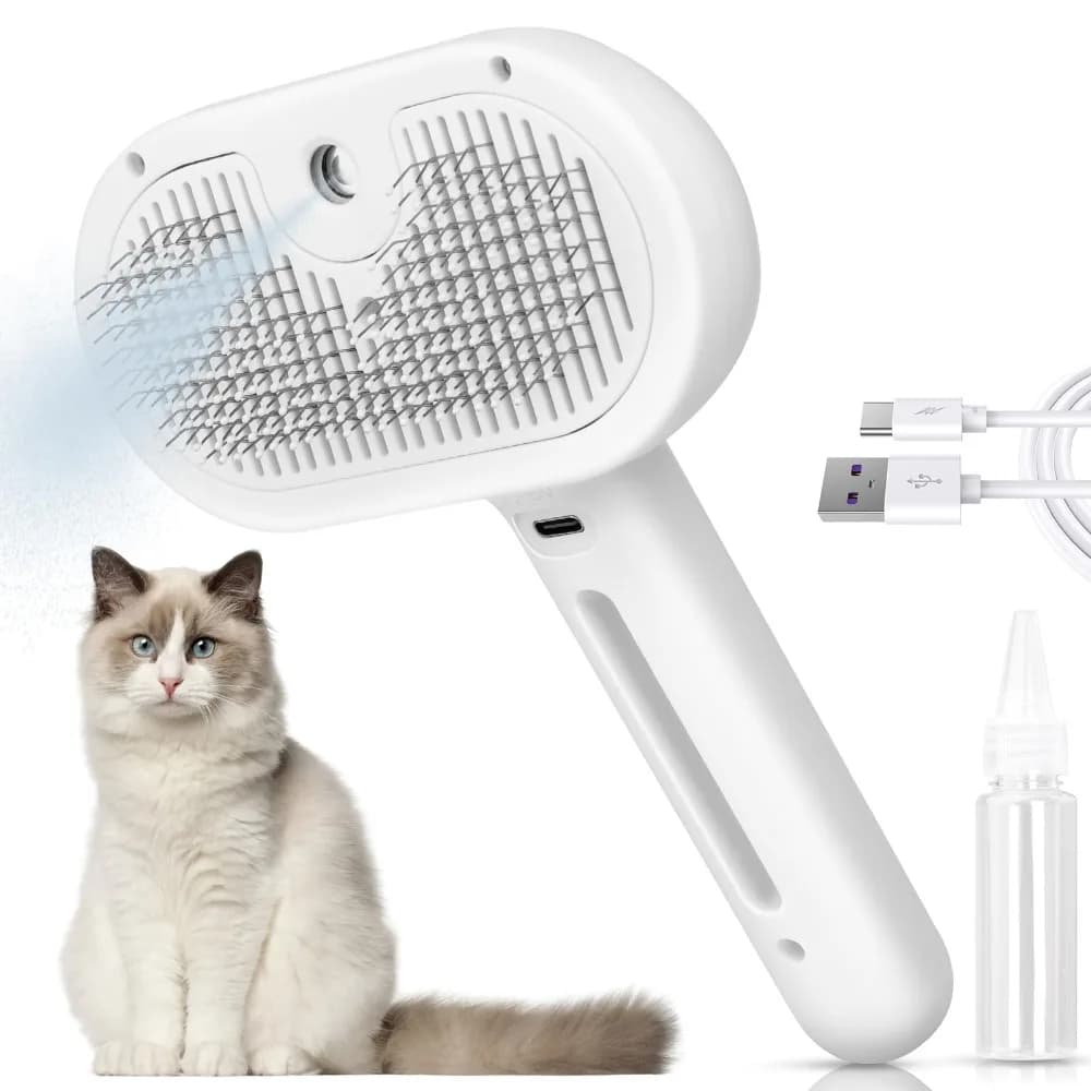 Spazzola a Vapore per Animali Domestici, Pettine per Toelettatura, Strumento di Pulizia a Spruzzo Migliorato, Rimozione Peli, Vaporizzatore Galleggiante per Cani e Gatti, Accessori per lo Styling