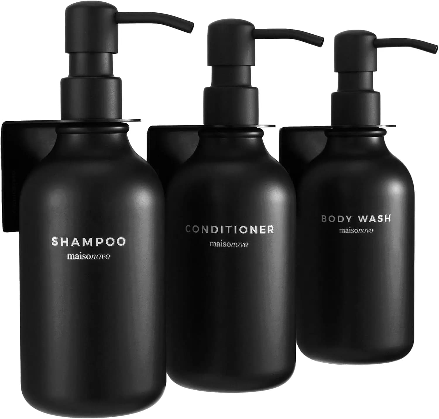 Set di 3 Dispenser da Parete per Shampoo e Balsamo, Nero, Dispenser di Sapone Senza Foratura per Bagno, Ricaricabile 16.9oz