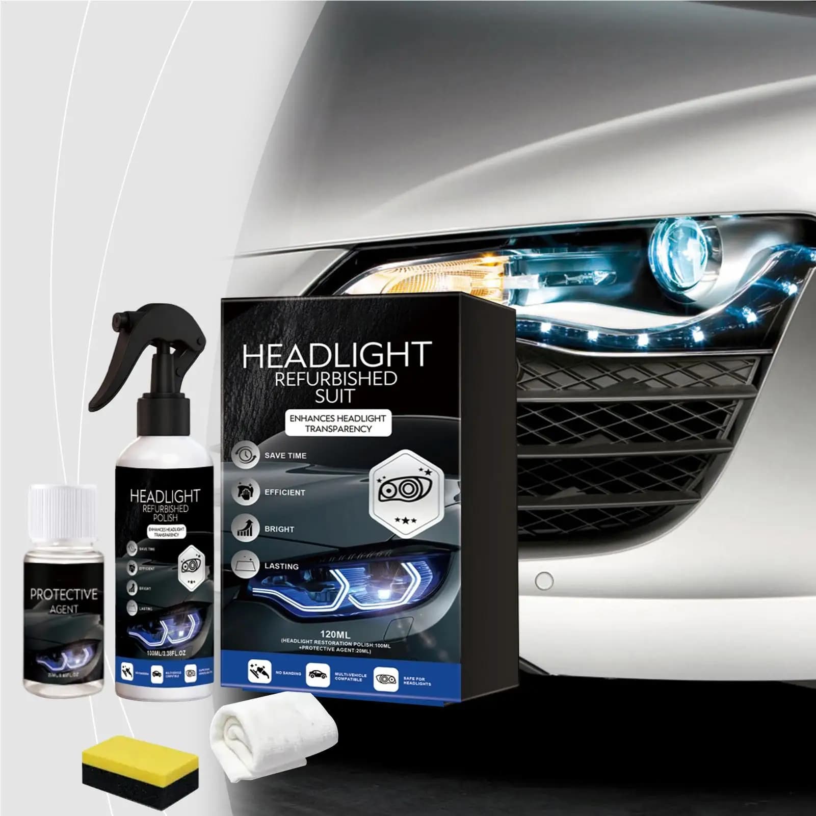 Car Headlight Restoration Polishing Kits Front Headlight Refurbishment Fluid Deoxidize And Brighten Auto Supplies