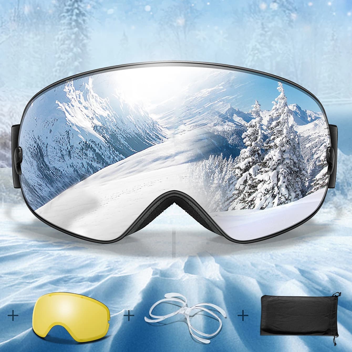 Uomo Donna Anti-Fog UV400 Occhiali da SKI Snowboard Sport all'aria aperta Adolescente Occhiali da motoslitta Ciclismo invernale Occhio Antivento Natale