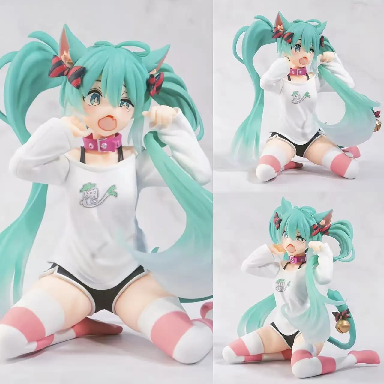 Kawaii Hatsune Miku Anime Figure Toys 11cm Neko T-Shirt Ver. PVC Action Figurine Cute Cartoon Desk Decoration Model Dolls Gifts