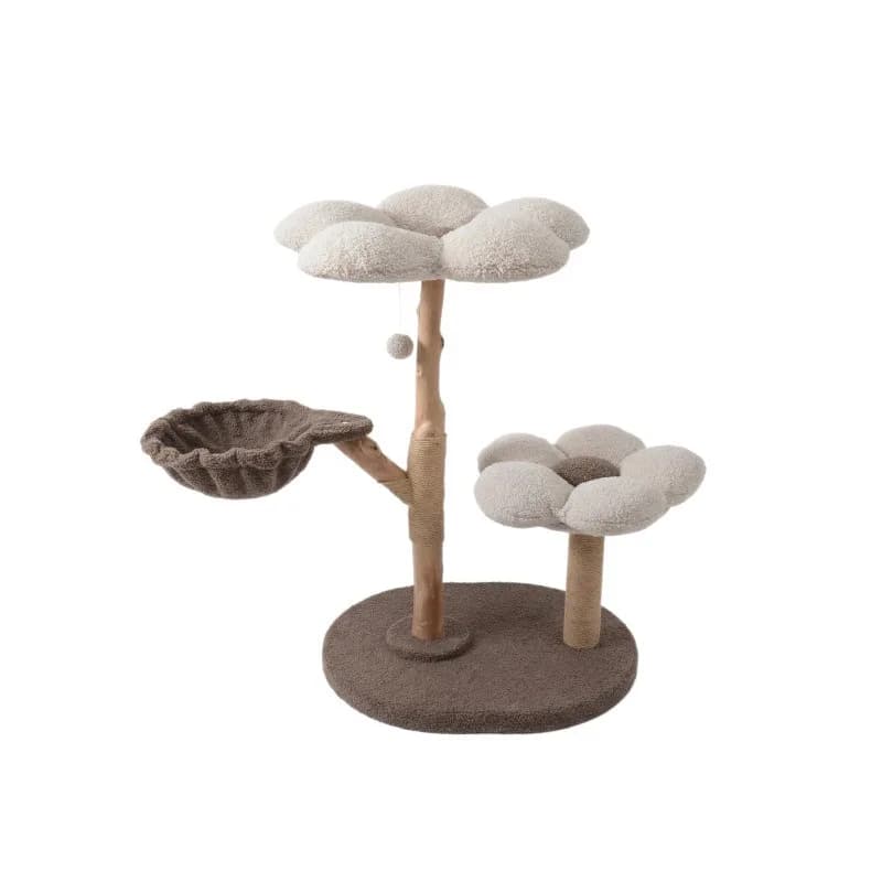 Tiragraffi per Gatti in Legno Massello Naturale, Struttura Integrata per Uso Domestico con Nido a Fiore e Tronco d'Albero in Legno Fruttifero