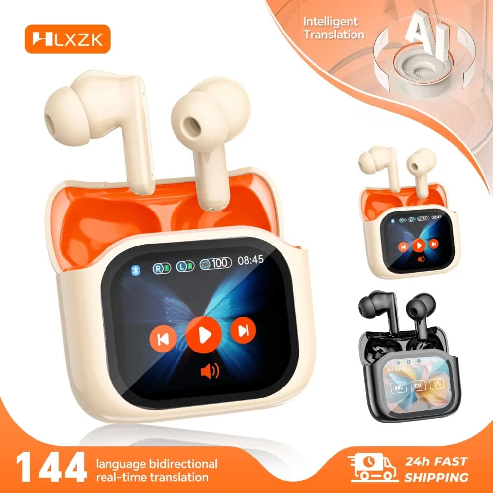 Cuffie per traduttori in tempo reale con touch screen intelligente Auricolari per traduttori di lingue 144 Cuffie da viaggio wireless con cancellazione del rumore
