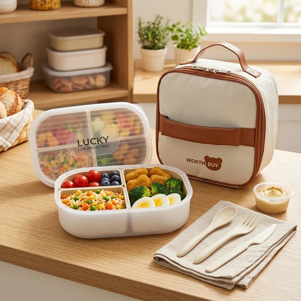 3 Compartment Plastic Bento Box Removable Lunch Box Microwavable Meal Prep Food Storage Snack Containers For Kids School Adult