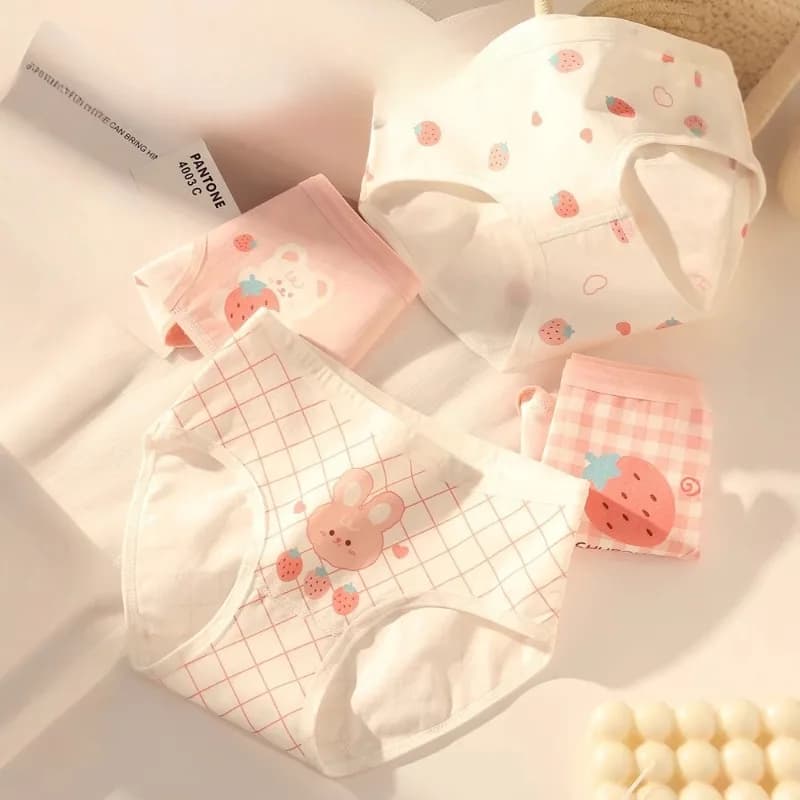 4 pezzi ragazza cotone morbido antibatterico mutandine bambino sottile traspirante comfort mutandine 3 + y giovane bambino carino fragola stampa biancheria intima