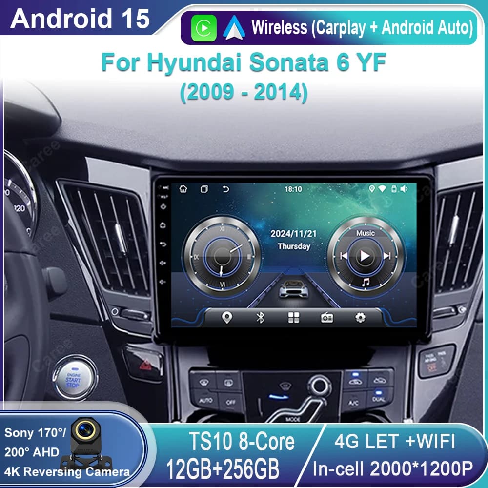 Android 15 For Hyundai Sonata 6 YF 2009 - 2014 Multimedia Car Monitor Auto Radio TV Radio Vehicle GPS Navigation Dash Cam HDR