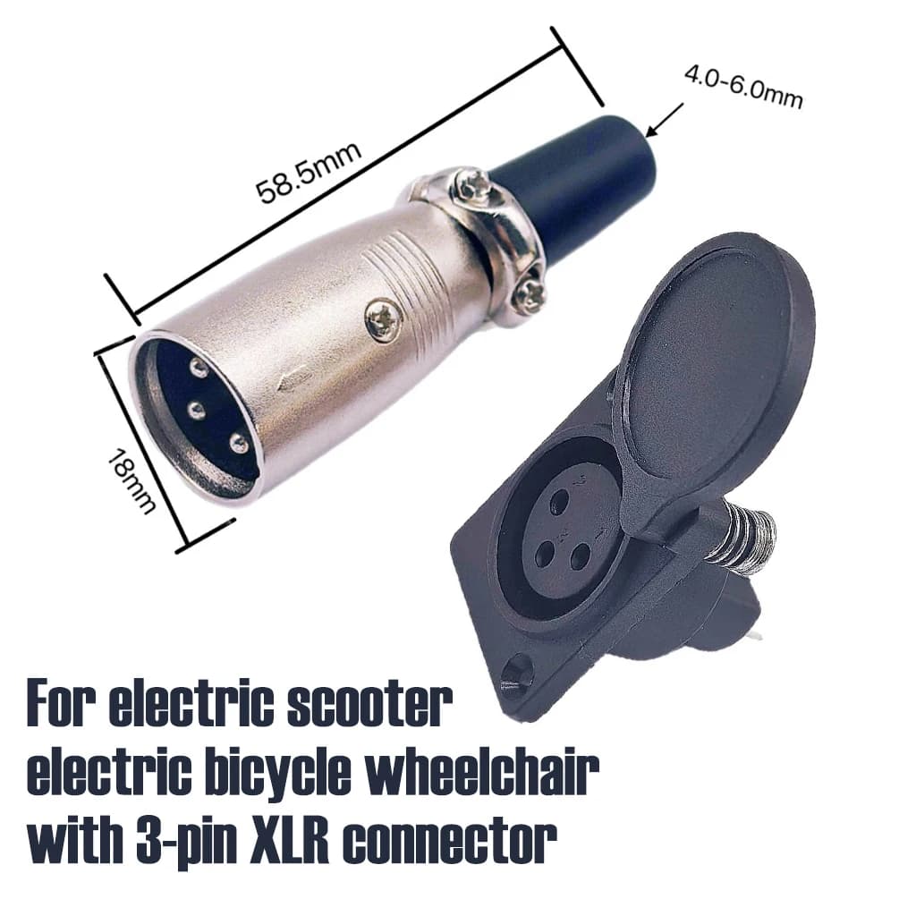 3 Pin Battery Charger Port Inline Connector Jack Socket Electric Scooter E-Wheelchair Charging Adapter Replacement Part