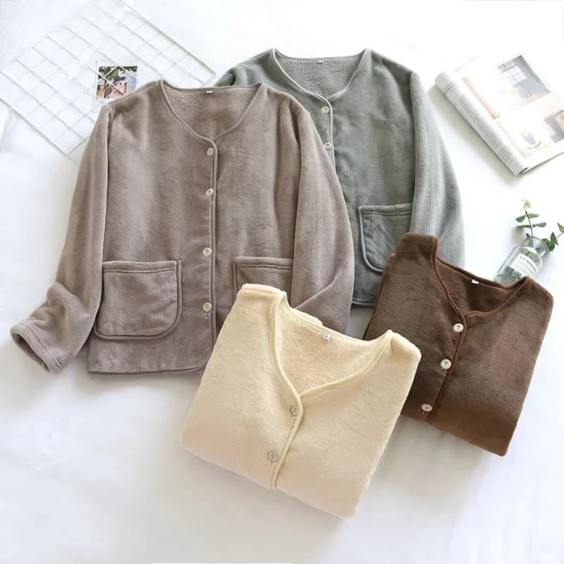 Autunno e inverno nuovo pigiama giacca in pile corallo da donna top in flanella pile double face calore ispessimento servizio a domicilio donna