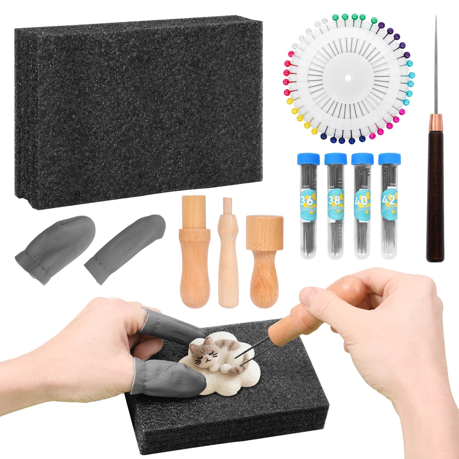 Set Completo di 127 Aghi per Feltratura in Lana, 4 Misure, con Supporti e Tappetino, Kit di Strumenti per Feltratura ad Ago