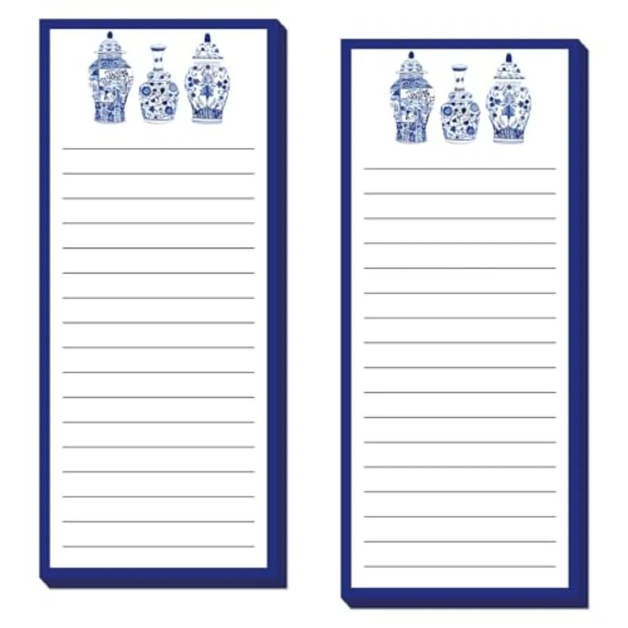 2Pcs Blue Magnetic Notepads Grocery Shopping List Memo Pad Ginger Jars Porcelain Ming Tile List to-Do Paper Pad for Home Kitche