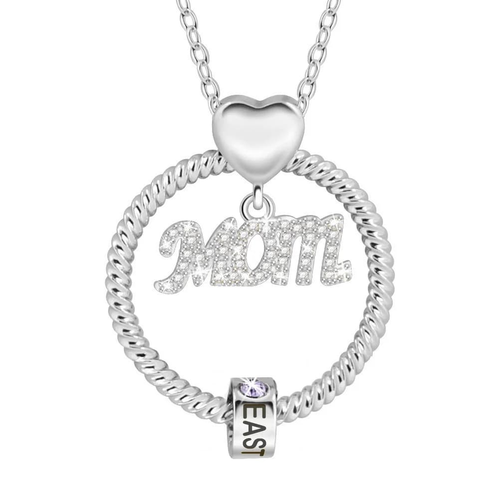 Personalized Necklace with Compass and Stone Good luck for Mom, with Diamonds Pavé, Written Letter, Round Beads and Chain in Braided Corda – Gift for Mother's Day