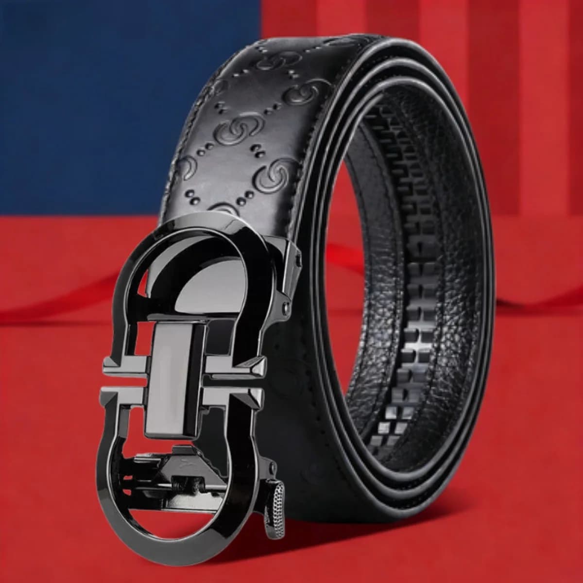 Cintura da uomo transfrontaliera in pelle bovina a quadri con fibbia automatica, versatile, casual ed elegante, con lettere, all'ingrosso