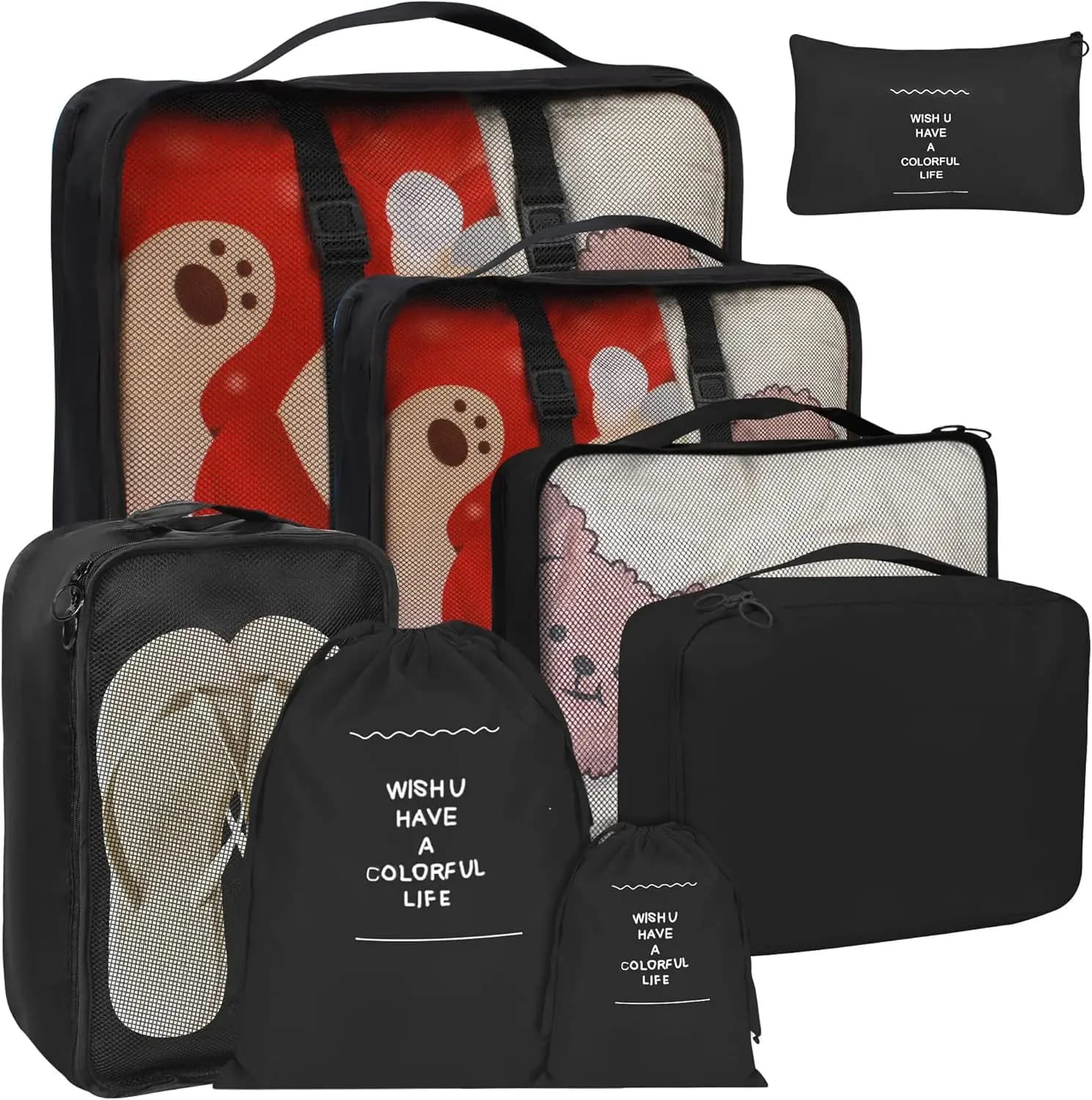 Set of 8 Cubes Travel Organizers with Bags for Linens and Shoes, to Organize Bags for Men and Women