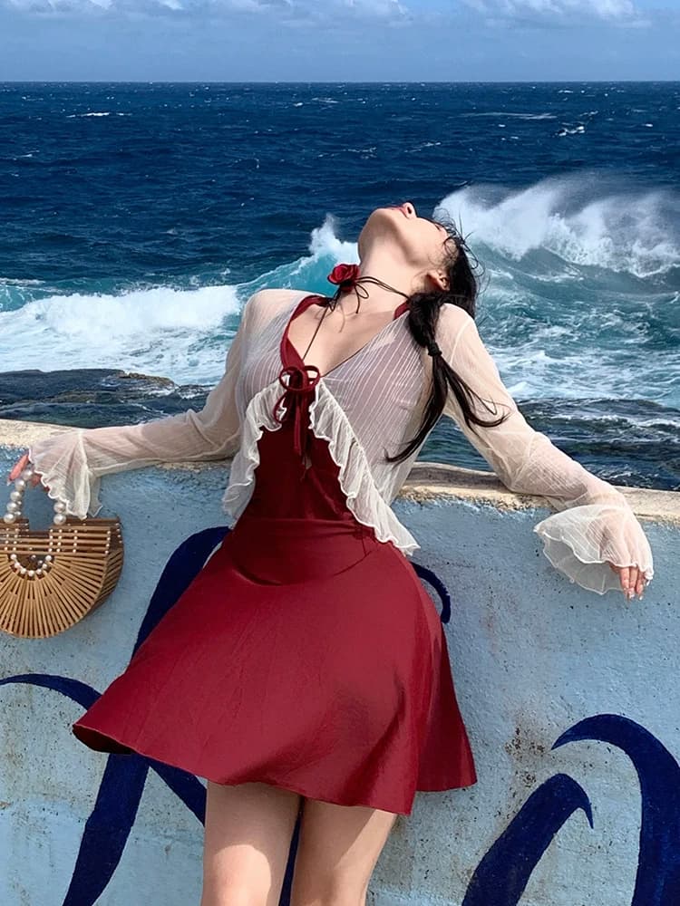 Costume da bagno intero da donna taglie forti con gonna, termico, per primavera, che copre la pancia, che valorizza la figura, taglie grandi