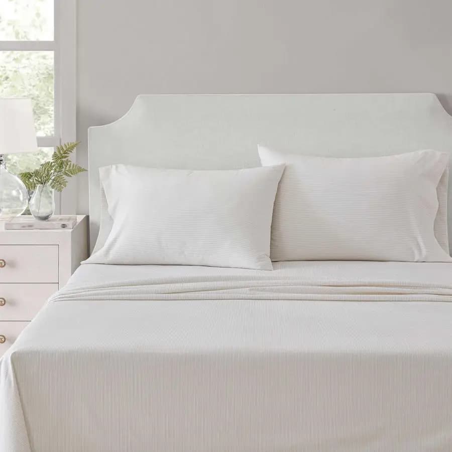 Set di Lenzuola Queen Size, Lenzuola Rinfrescanti e Perfettamente Sagomate in Cotone Percale Naturalmente Liscio, Lenzuola Leggere con Finitura Ma
