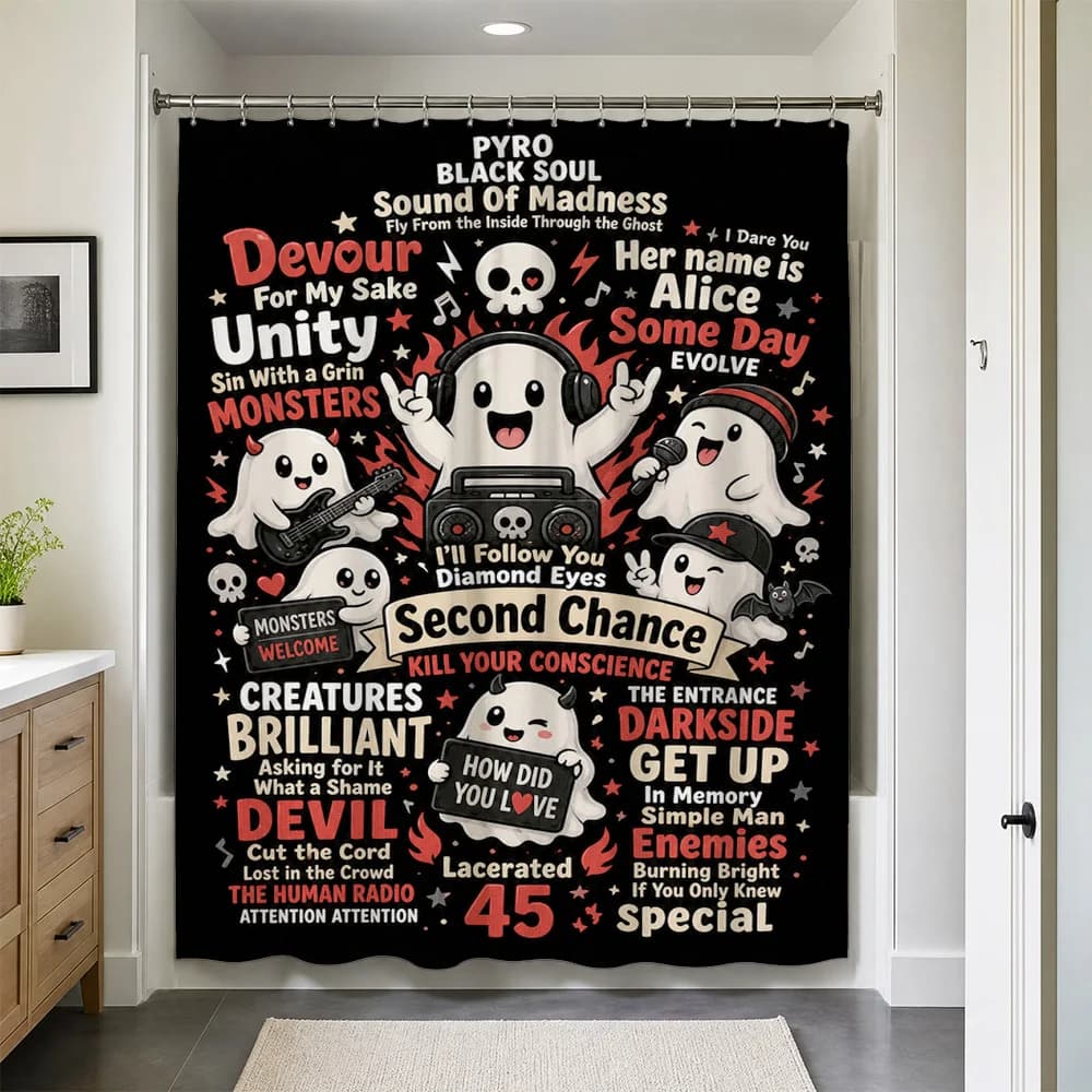 Waterproof Shower Curtain Pop Culture Punk Horror Graphic Novelty Art Print Gothic Style Bathroom Decor Home Accent Curtain Fabr