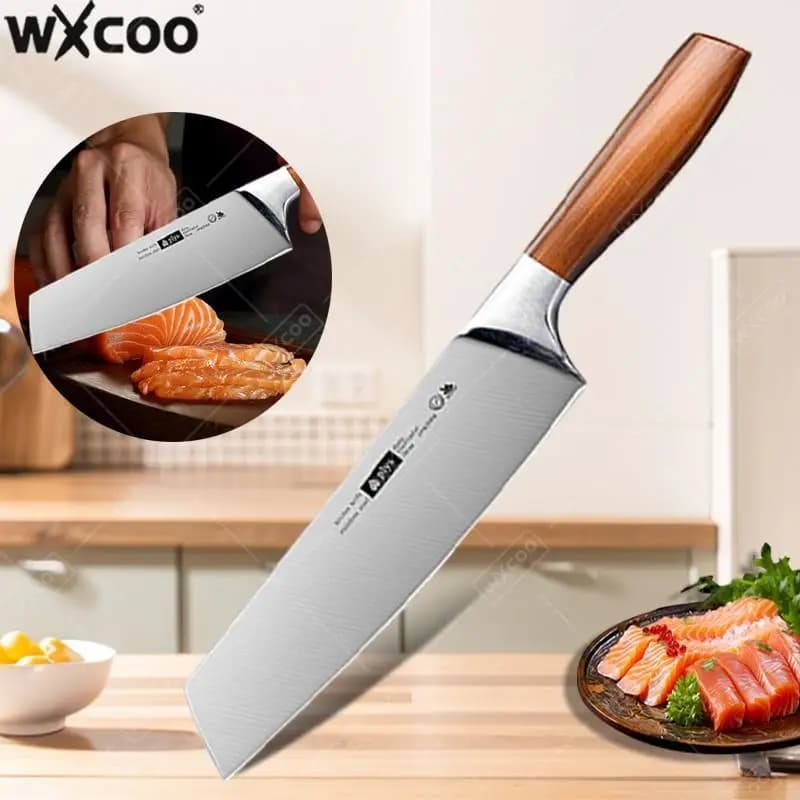 WXCOO folding knife with anti slip handle, stainless steel handle, mini pocket knife, kitchen knife for barbecue and fruit, with wooden handle.