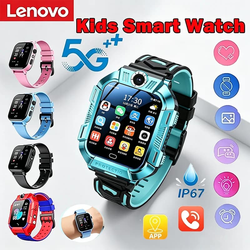 Lenovo 2026 Nuovo Smartwatch GPS 5G per Bambini con SOS, Localizzazione, Chiamate, Scheda SIM, Fotocamera HD, Impermeabile, Regalo per iPhone e Android