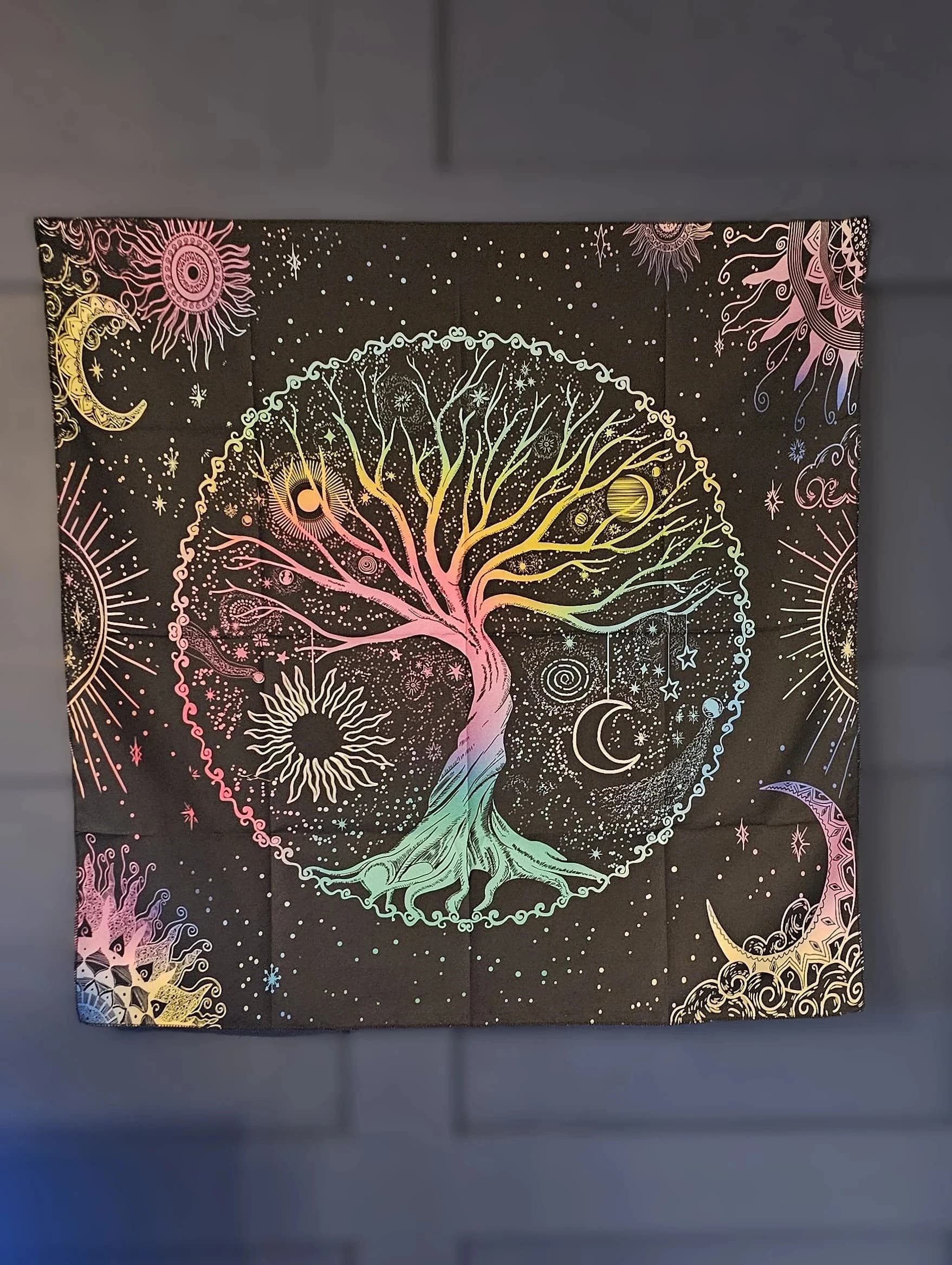 Tovaglia VIKAMA Albero della Vita Arcobaleno, Tovaglia per Altare della Strega Cielo Stellato, Tovaglia Sfumata per Divinazione Tarocchi, Tovaglia per Carte dei Tarocchi