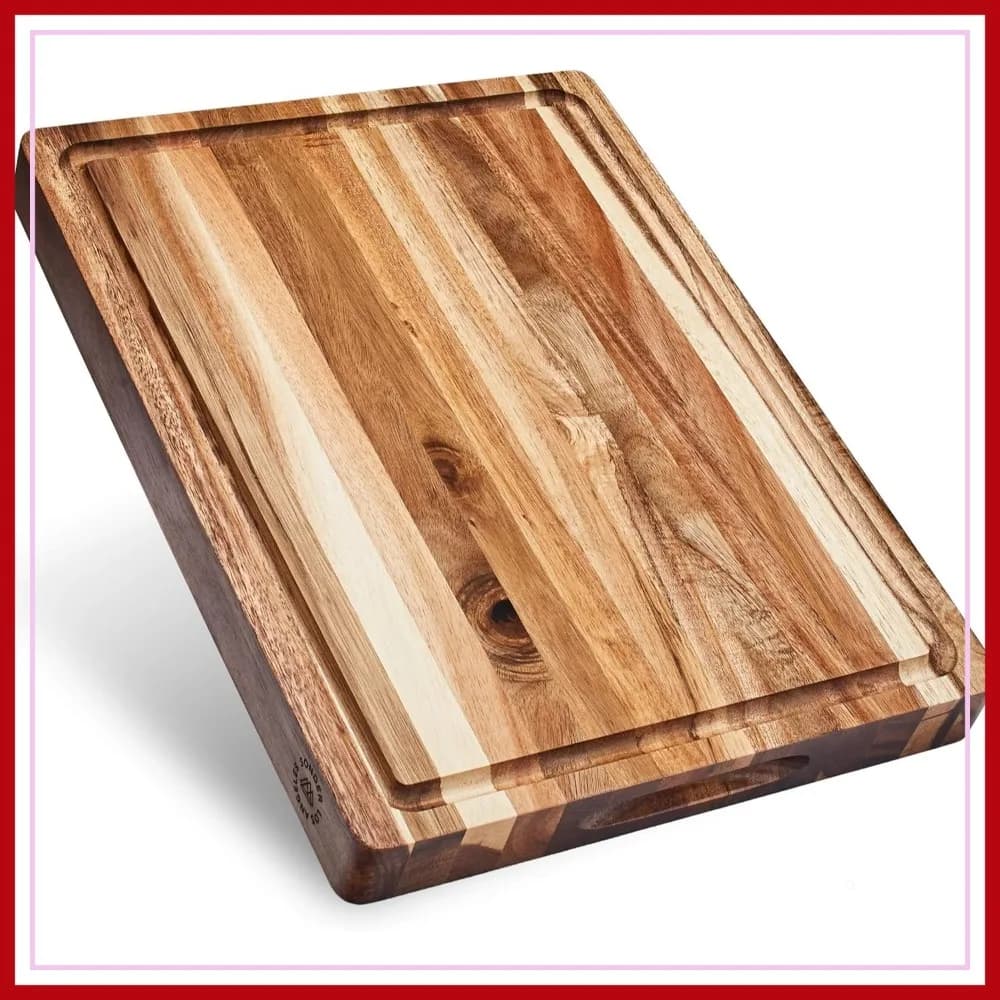 Tagliere in Legno di Acacia con Scanalatura per Succhi e Scomparto per la Separazione, 16x12x1.5 pollici, Confezione Regalo Inclusa