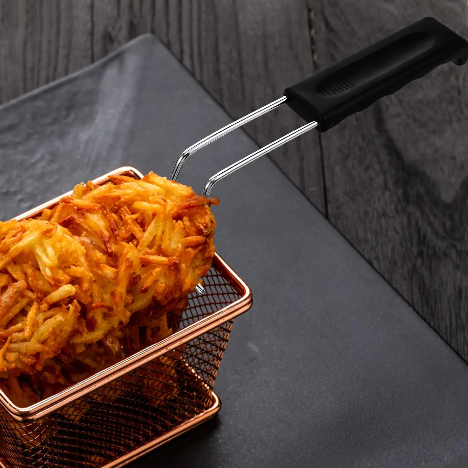 Stainless steel frying basket handle, ergonomic non-slip spare with hand grip for kitchen pan