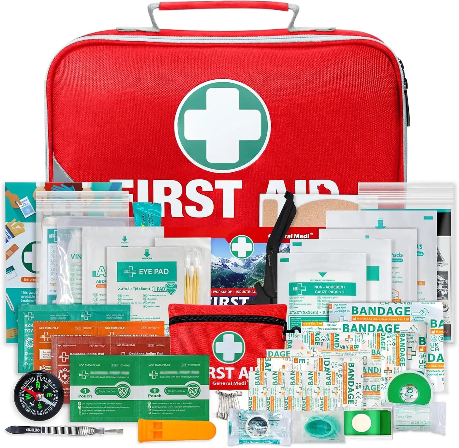 Kit di Pronto Soccorso da 215 Pezzi + 43 Mini Kit con Impacco Ghiaccio, Moleskin e Coperta di Emergenza per Viaggi, Casa, Ufficio