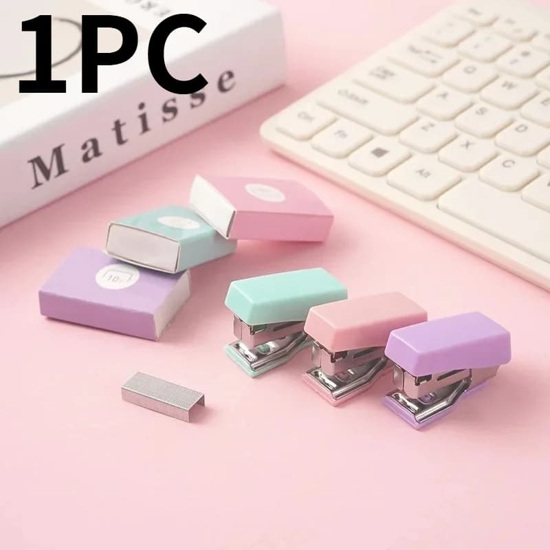 1 Mini Cucitrice per Documenti in Metallo con 500 Graffette (10 mm) # Kit di cancelleria carini per la scuola e l'ufficio, forniture per rilegatura