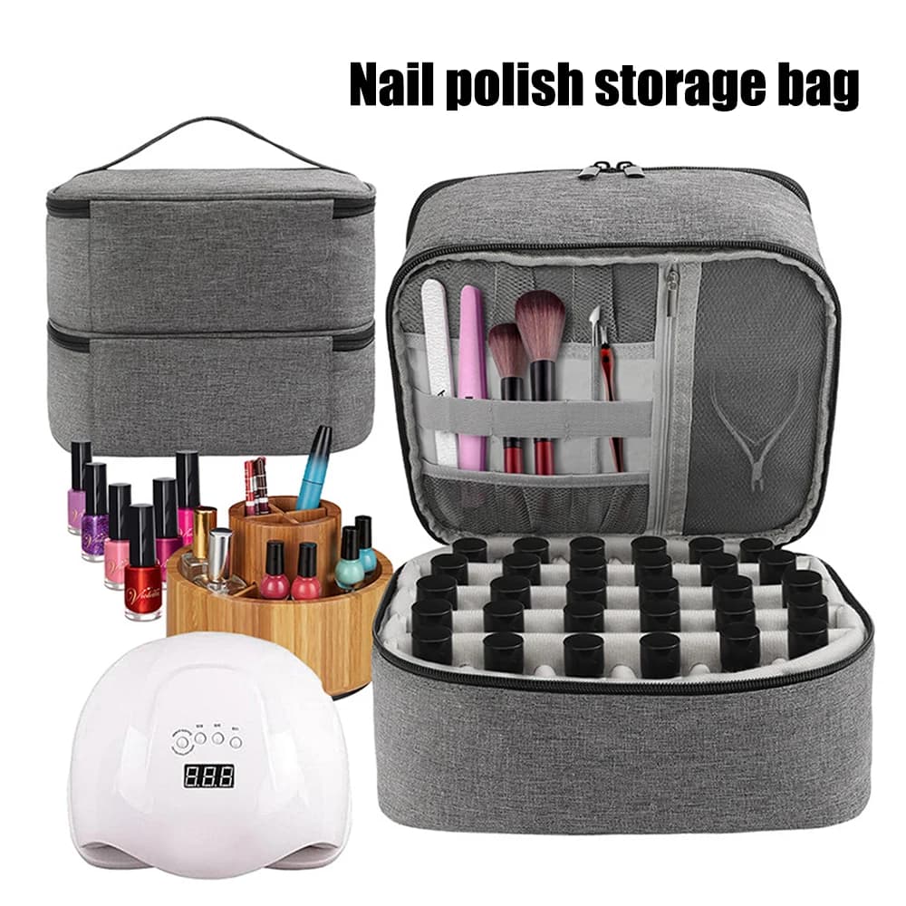 Borsa Portatile a Doppio Strato per Smalti con 30 Scomparti, Organizzatore per Kit di Cura delle Unghie, Oli Essenziali e Cosmetici