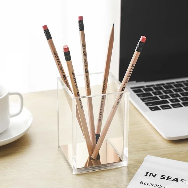 New Desk Organizer transparent Pencil Case Pen Container Rose Gold Cup acrilico Cosmetics Storage Tube Desktop Office Supplie
