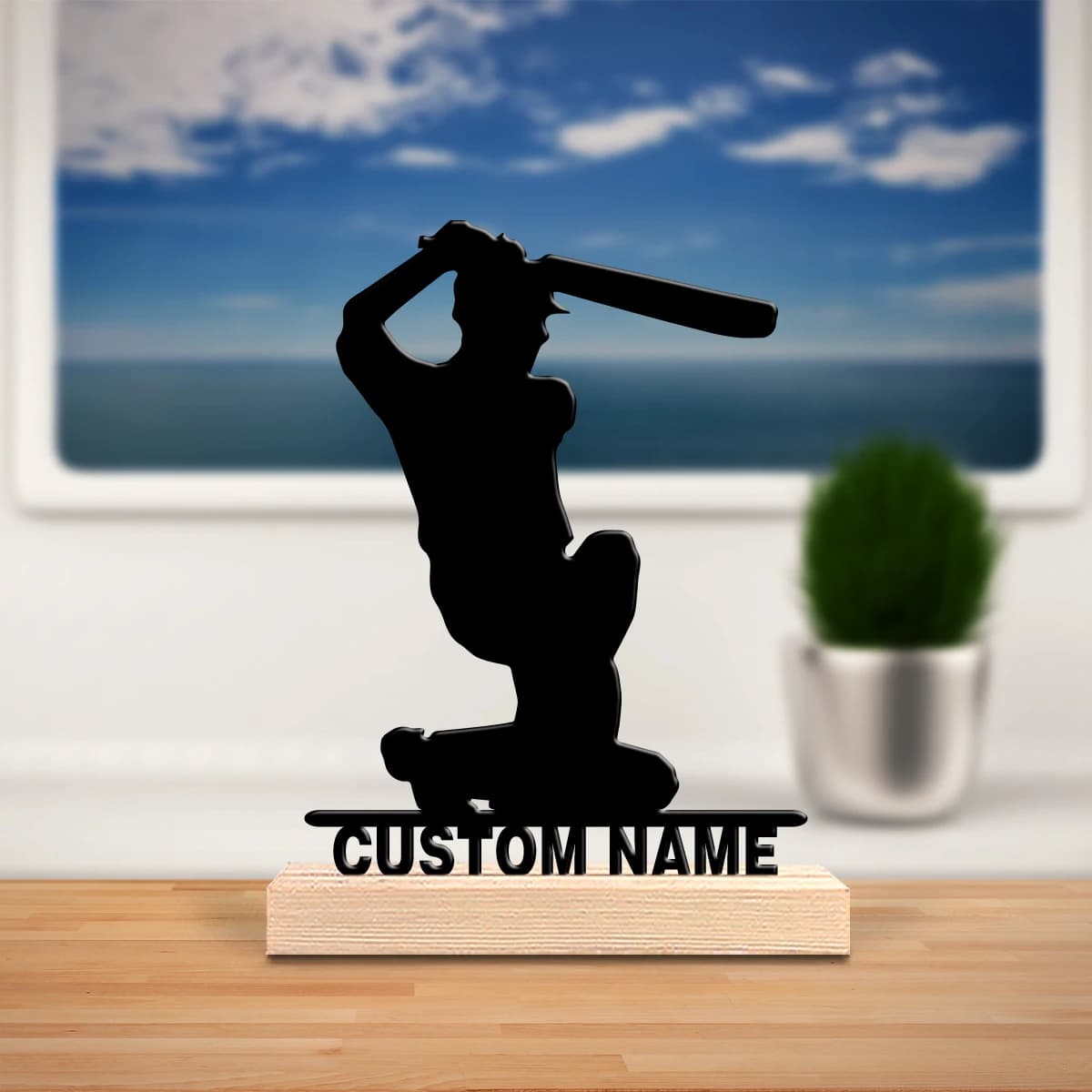 Custom Metal Baseball Statue with Wood Base, Table Decoration and Hanging with Wood Accents, Ideal for
