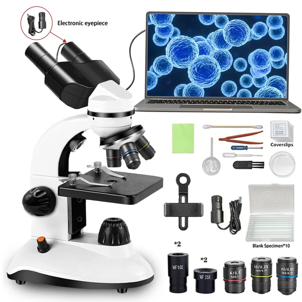 Microscopio binoculare con oculare per computer, HD ad alta potenza per studenti, laboratorio di biochimica, microscopio leggero per bambini Junior H