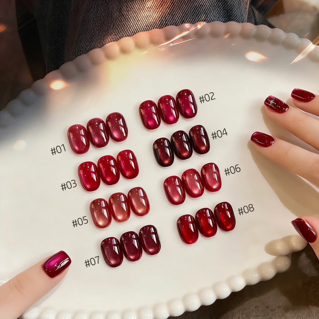 Smalto Semipermanente 10ML 1 Pezzo Serie Lucky Lafite Red Cat Eye - Nuovo Smalto per Unghie Anno Nuovo 2026 - Smalto Effetto Perle di Vetro Rosso Vino Sbiancante