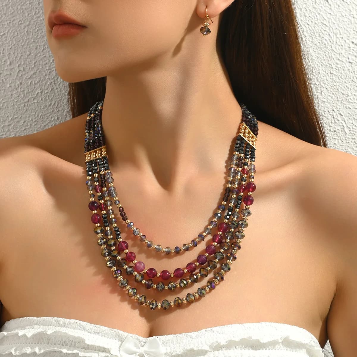 Set di gioielli vintage con perline di ametista - Collana e orecchini delicati per donna Accessori moda eleganti e scintillanti M787