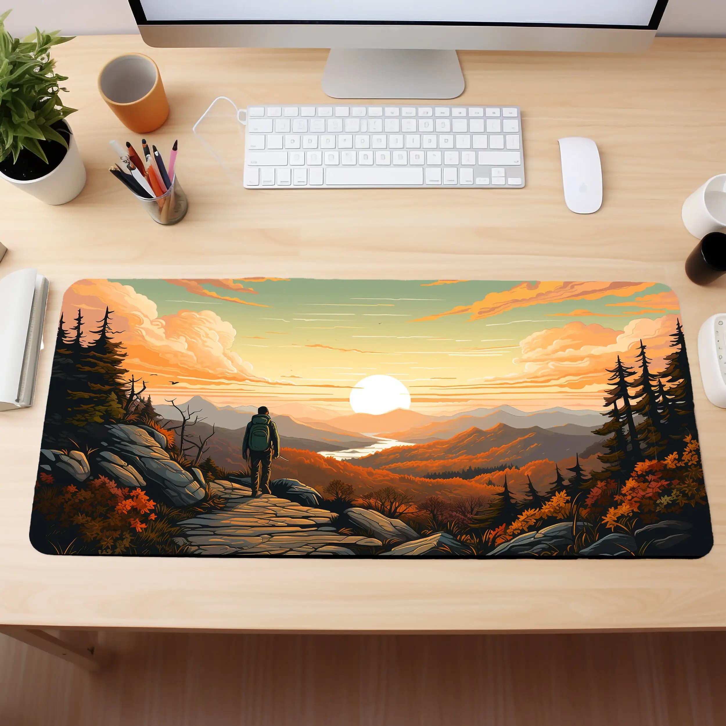 Tappetino da scrivania Sunset Scenery, tappetino per mouse antiscivolo e impermeabile, tappetino decorativo per scrivania da ufficio e da gioco, il regalo perfetto per gli amici.