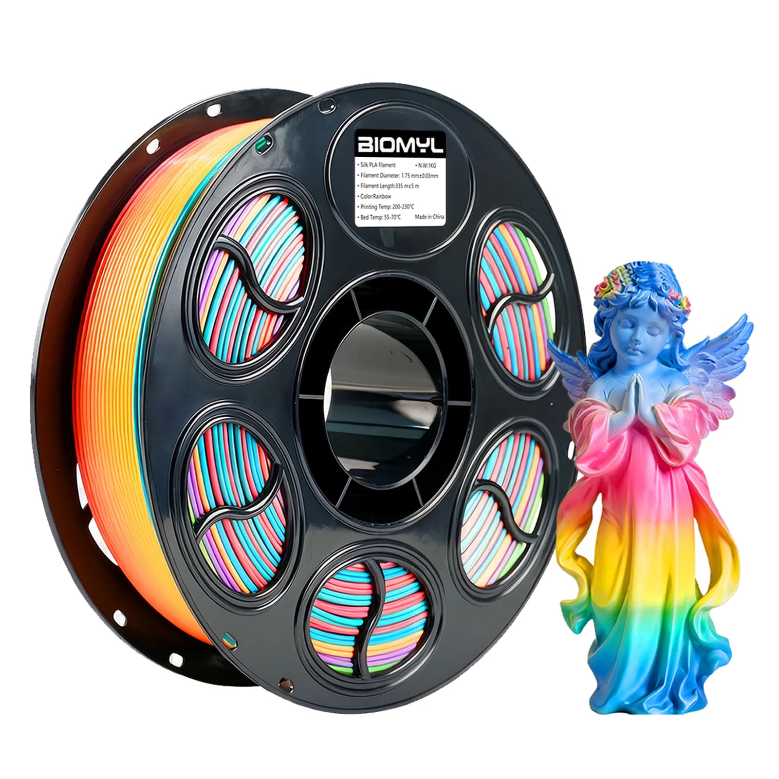 BIOMYL 3D Printer Filament in PLA Multicolor Silk, Diameter 1.75mm, 1kg Coil, High Precision +/- 0.03mm