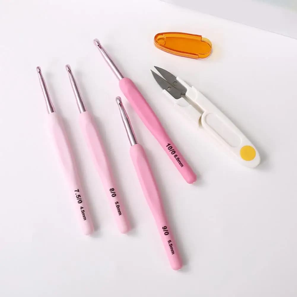 Knitting Needles for Yarn Pink Ergonomic Crochet Hooks Set with Soft Grip Handles Scissors Portable Storage Case for Beginners