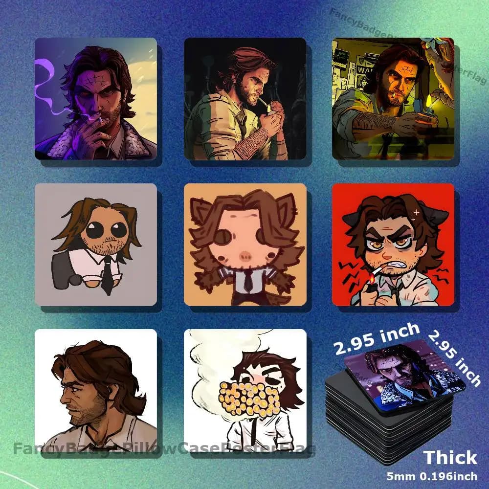 The Wolf Among Us Bigby Acrylic Refrigerator Magnets Square Tiles with Magnetic Sheets for Home Decoration