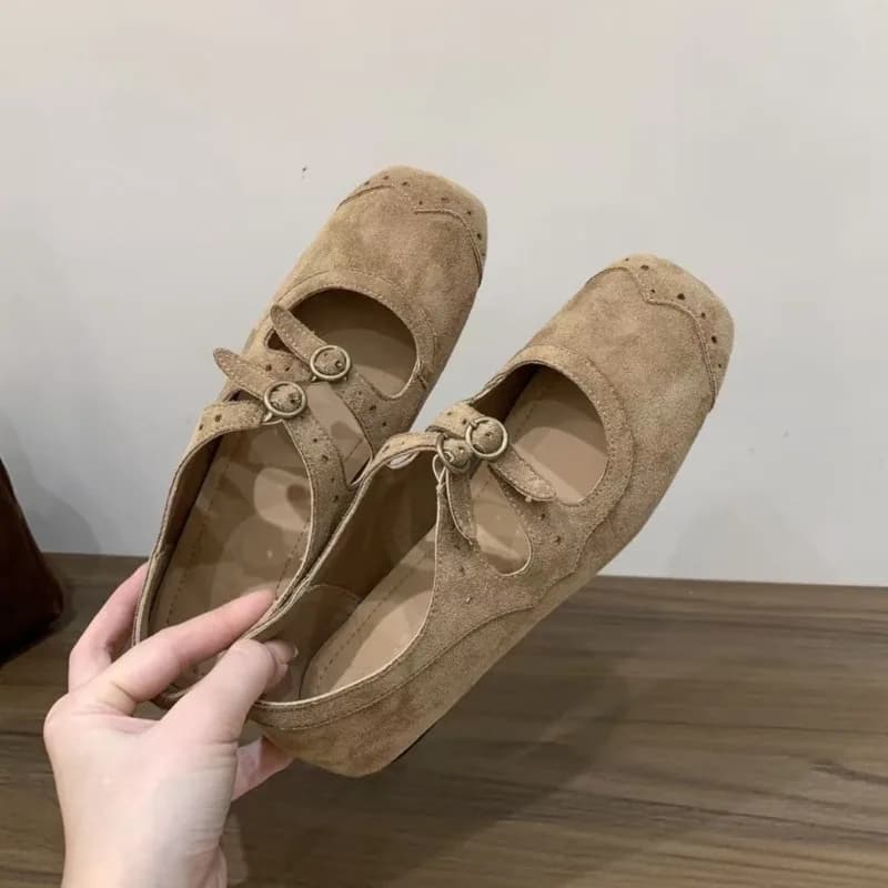 Women's Low Shoes Mary Jane with Square Toe, 2026 Summer Moccasins, Casual Shoes Suede Elegant Designer Zapatos Mujer