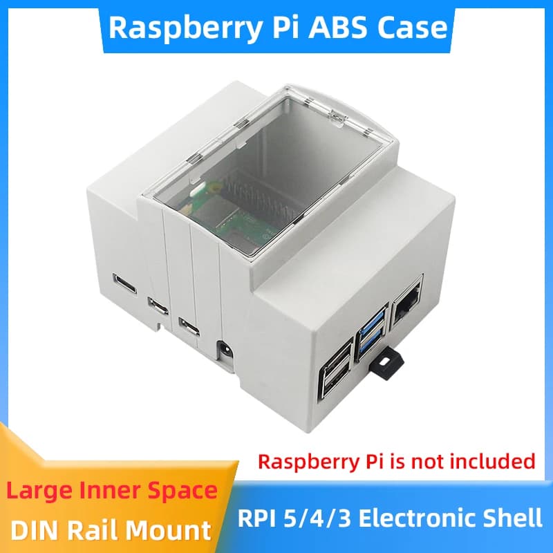 Raspberry Pi 5 4 3 ABS Case Electric Box DIN Guide Modular Aluminium Heat Sink Cooling Fan Optional for Pi 4 /3B+ /3B