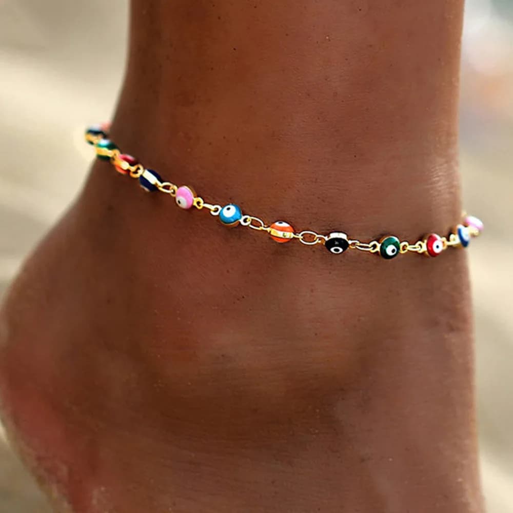 Cavigliere Bohemien Colorate con Occhi Turchi da Donna, Braccialetti per Caviglia con Farfalla, Fiore, Zircone, Conchiglia e Gatto, Gioielli Estivi da Spiaggia per Piedi e Gambe