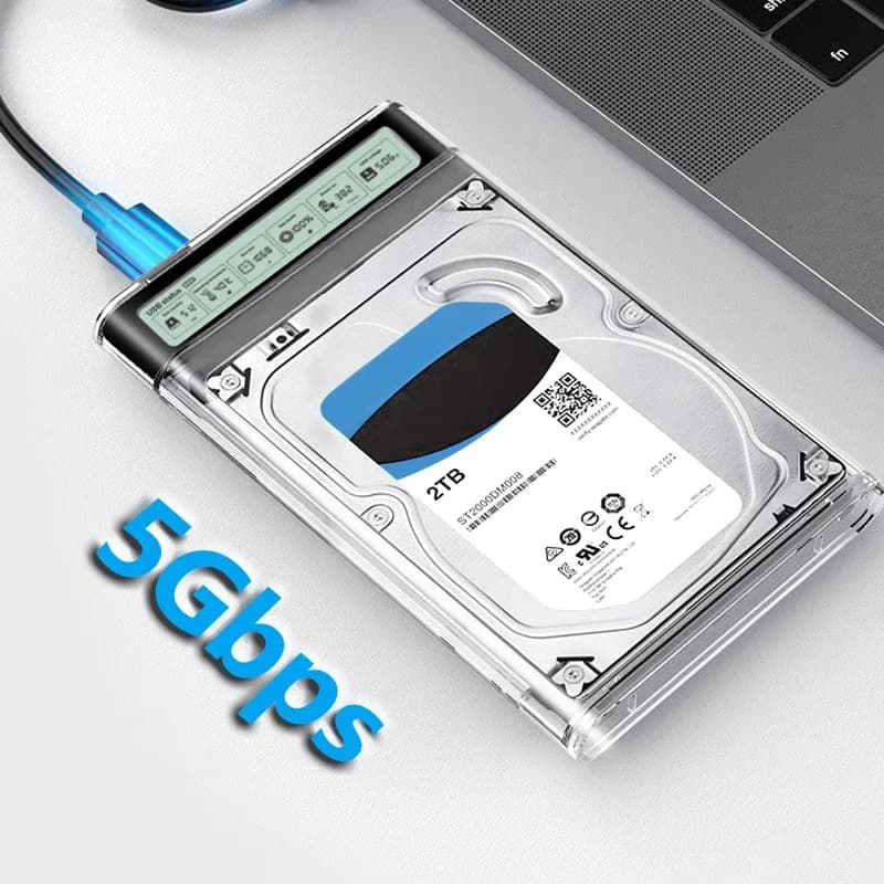 Case per HDD SSD da 2,5'' con Display Intelligente, Guscio Esterno USB 3.2 Gen2, Custodia Trasparente Portatile per Disco Rigido per Laptop e PC