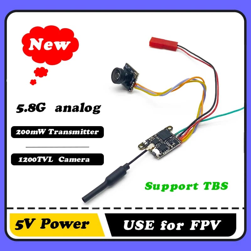 SLONWAKE 5.8G 1200TVL FPV Camera VTX Fvp Transmitter 48CH Mini Combo 25/100/200mW Adjustable 5V power supply for RC Racers drones