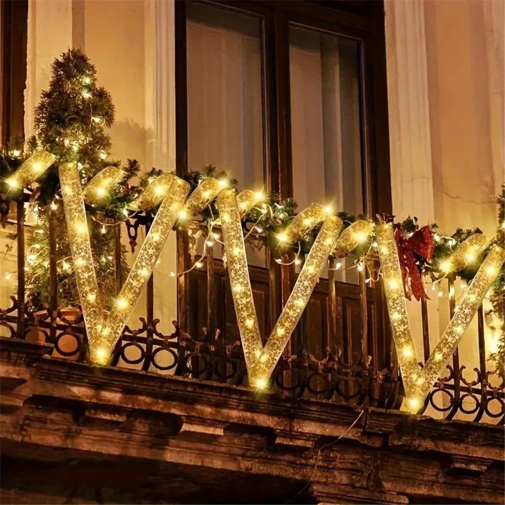 2-10M Decorazione con fiocco natalizio Nastro natalizio dorato Luci da fata per decorazioni per albero di Natale e regali per feste in casa