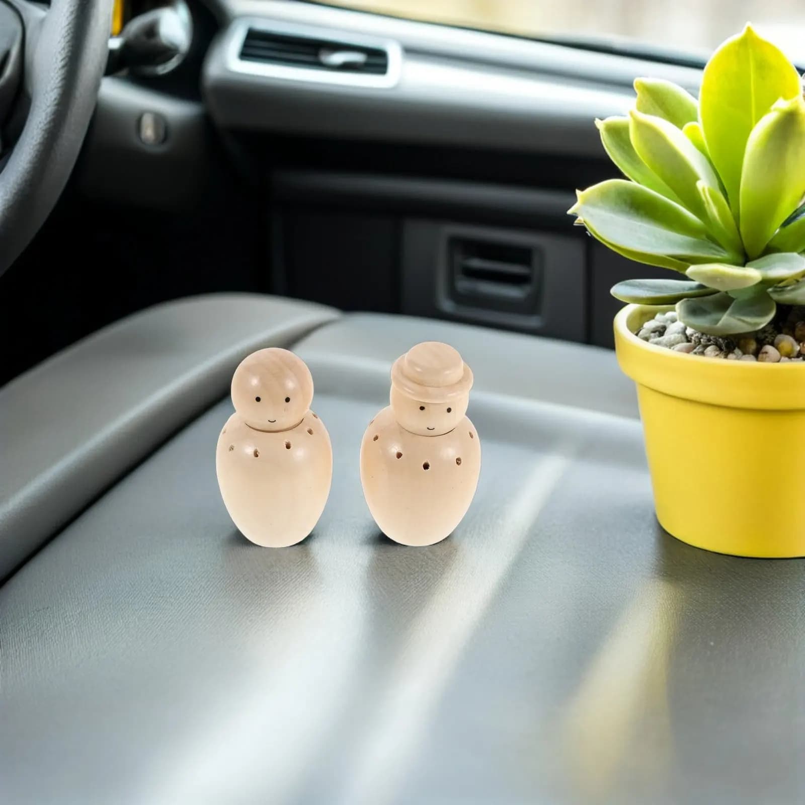 2 Set of Car Diffusers in Pair Shape Wood, Clip for Essential Oils, Auto Scenter, Dasher for Dashboard