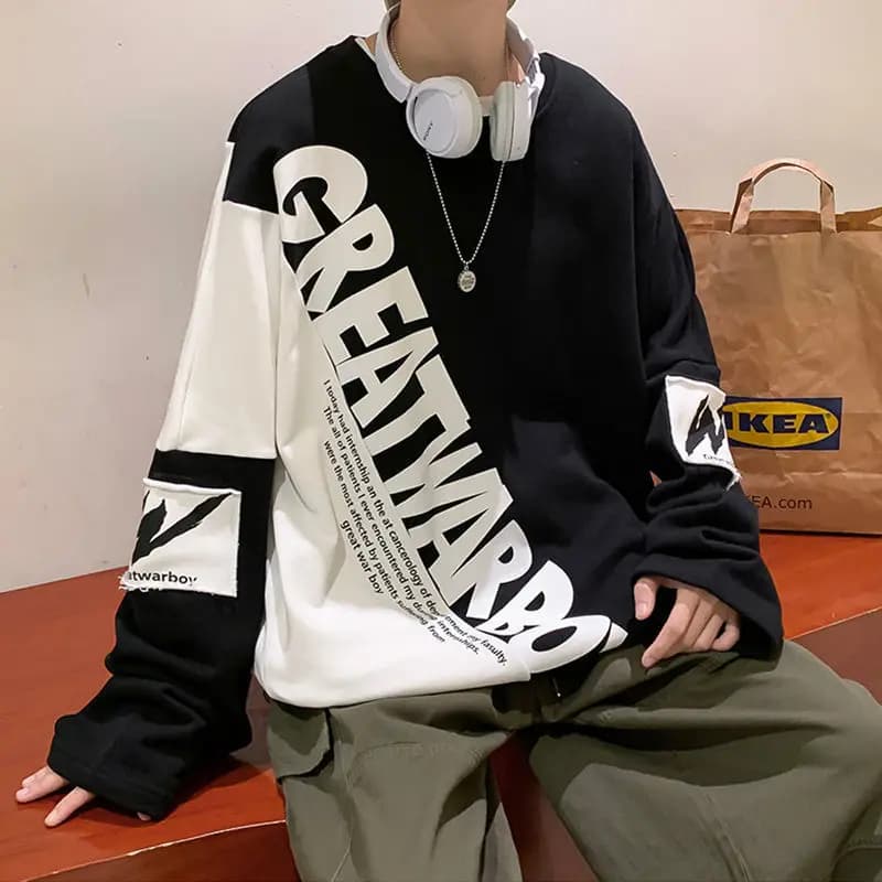 Felpa da uomo in bianco e nero Giacca da ragazzo alla moda senza cappuccio di nicchia con colori a contrasto di fascia alta