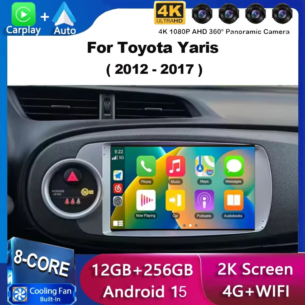 Per Toyota Yaris 2012 - 2017 Android 15 Auto Radio Lettore video multimediale Carplay Navigazione GPS Telecamera posteriore 5G No 2din DVD