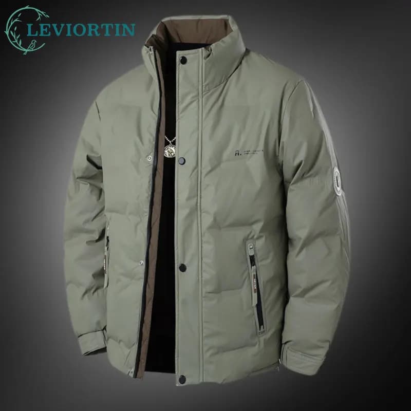 Fall Winter Men's White Duck Down Jacket Outdoor Sportwear Windproof Cold Stand Collar Hooded Padded Jacket Thickened Warm Coat
