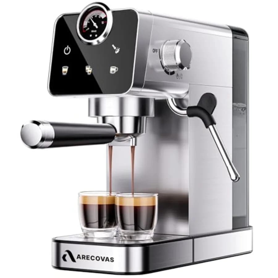 Macchina per Espresso Compatta 20 Bar con Schermo Touch, Montalatte, Serbatoio Acqua da 41oz, Caffettiera in Acciaio Inox per Americano e Cappuccino