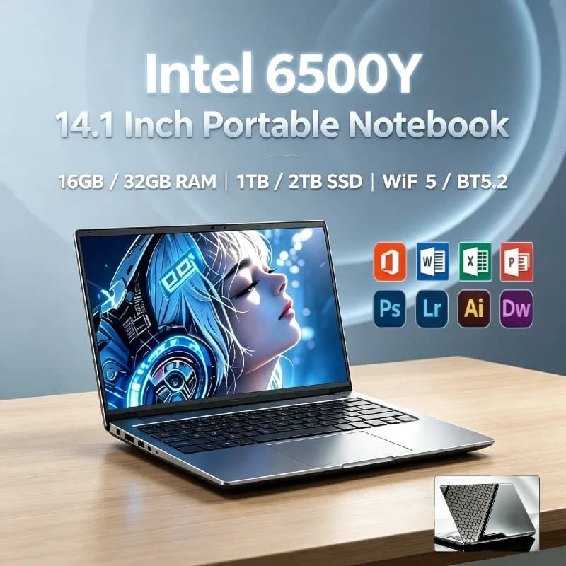 Intel 6500Y 14.1 Inch Ultra Slim Laptop 2C 4T 1.1GHz 3.4GHz Boost 16GB RAM 2TB SSD 1920x1080 Office Pro Max 2026
